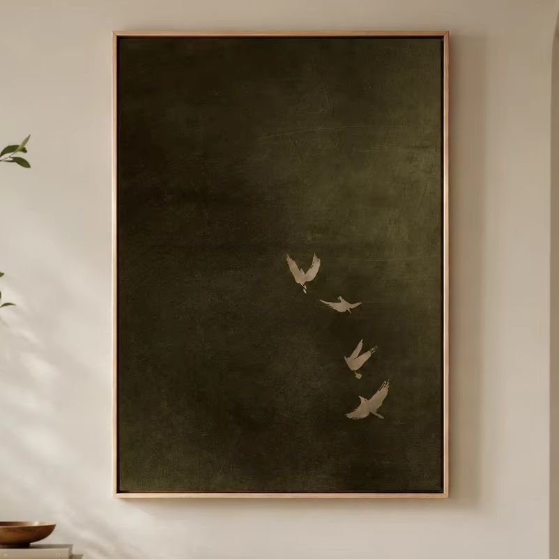 Photography Night - Olive Green Bird Canvas Art, Dark